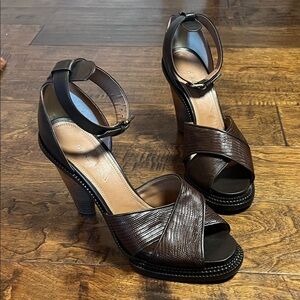 Derek Lam Dark Brown Italian Textured Leather Embossed Heels, size 40.5
